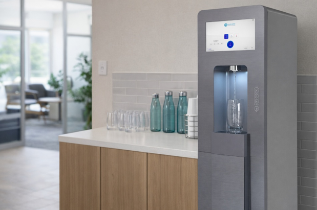 Office water service setup in St. Louis workplace breakroom