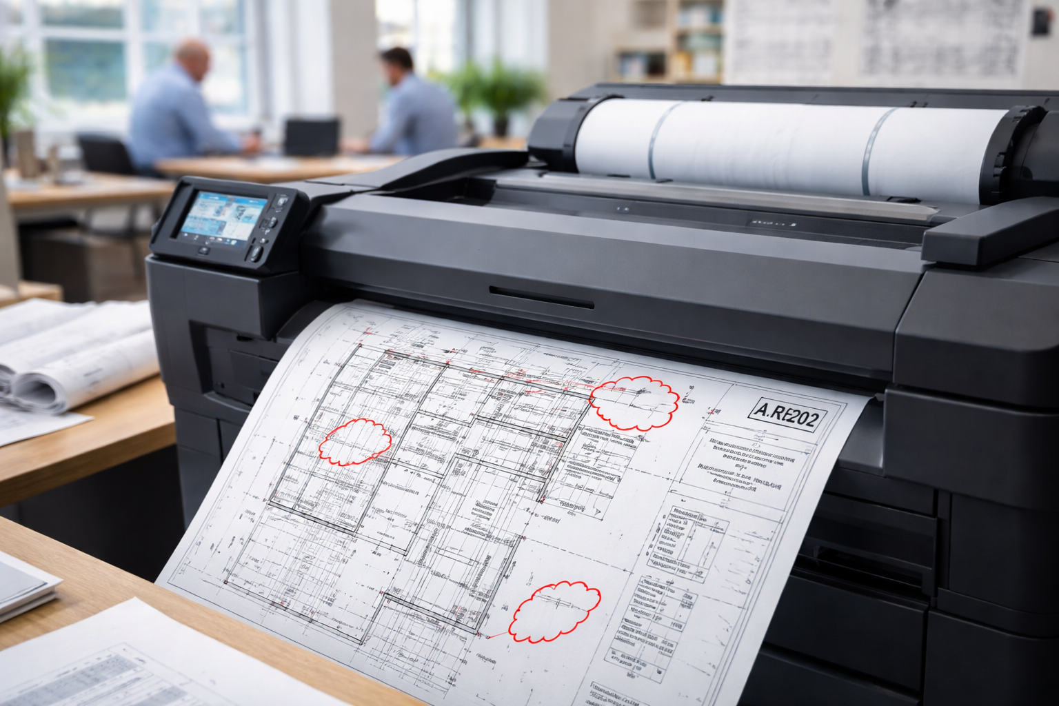 Wide format printer producing revised construction drawings to support construction revision control best practices
