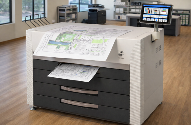 KIP large format printer printing 24x36 construction plan sheets