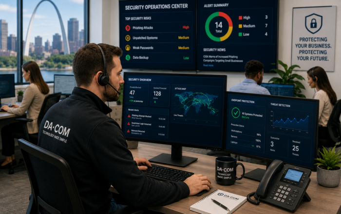 Cybersecurity Support St. Louis specialist monitoring threats and protecting a small business network