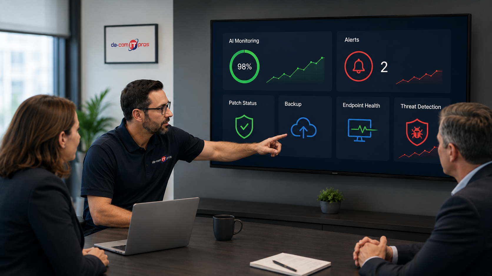 AI managed IT services with Da-Com IT Pros providing AI-powered monitoring and proactive IT support for small businesses